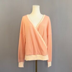 Waffle Pink V-Neck Wrap Sweater